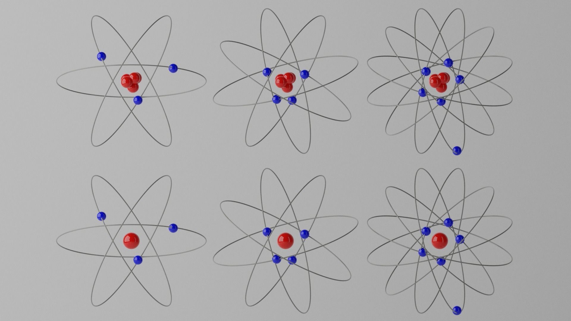 Cartoon Atom four atoms with circles Low-poly 3D model_12