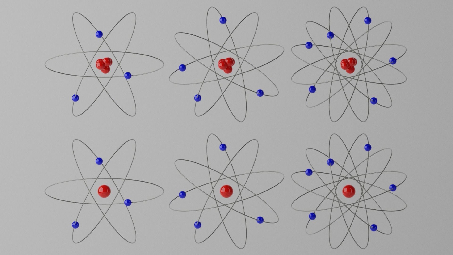 Cartoon Atom four atoms with circles Low-poly 3D model_16