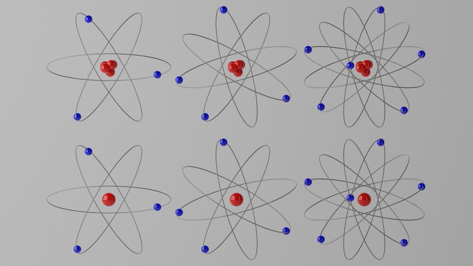 Cartoon Atom four atoms with circles Low-poly 3D model_15