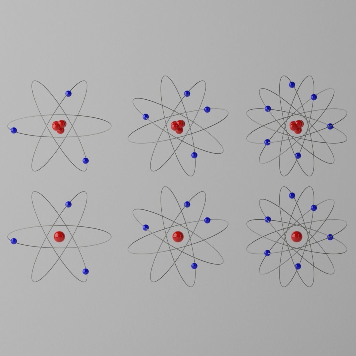 Cartoon Atom four atoms with circles Low-poly 3D model_19