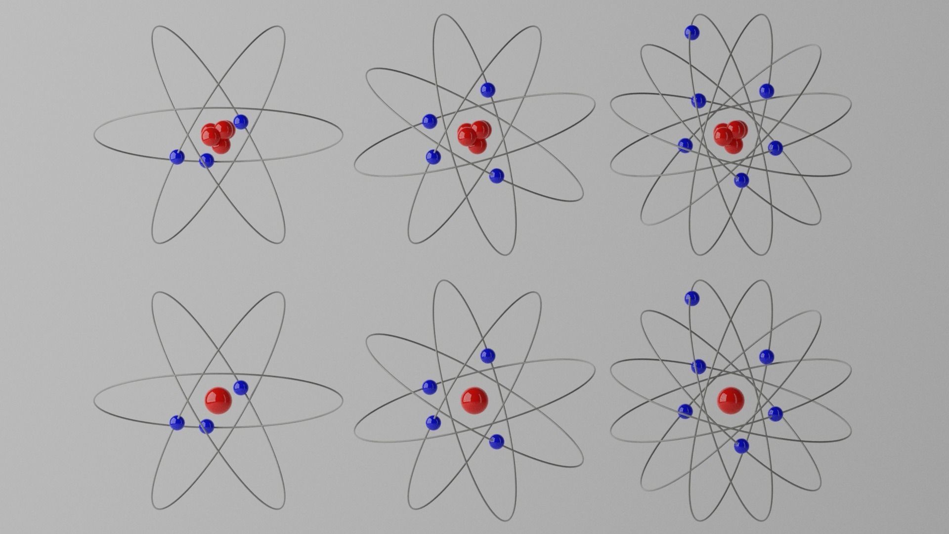 Cartoon Atom four atoms with circles Low-poly 3D model_17