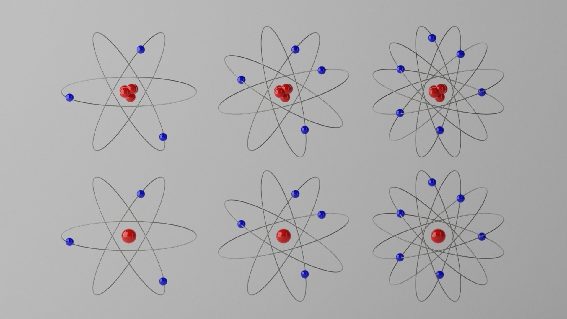 Cartoon Atom four atoms with circles Low-poly 3D model_1