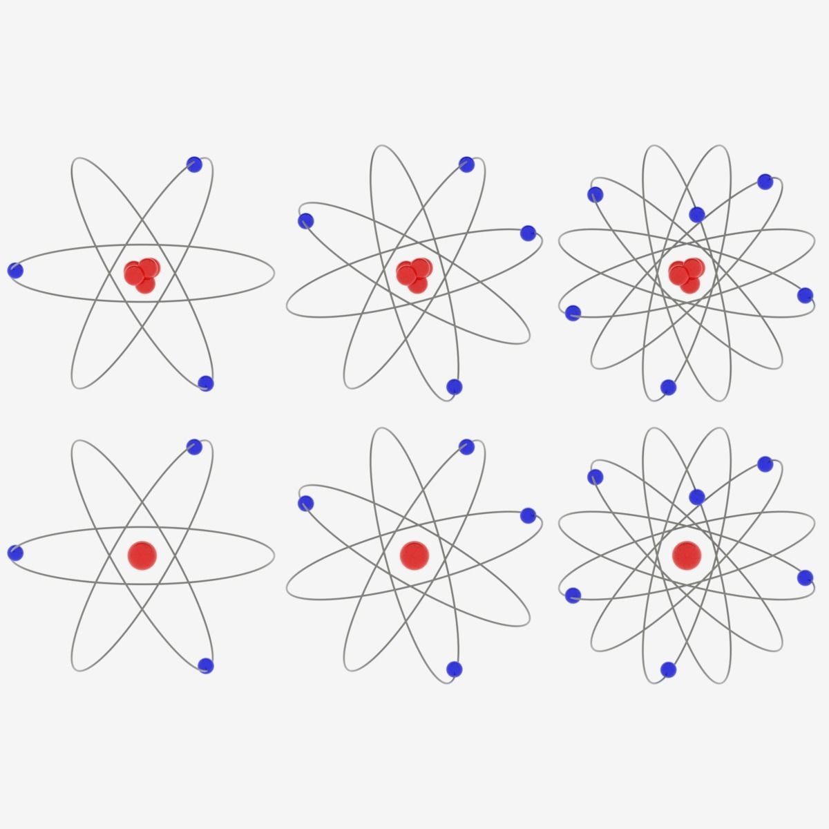 Cartoon Atom four atoms with circles Low-poly 3D model_6
