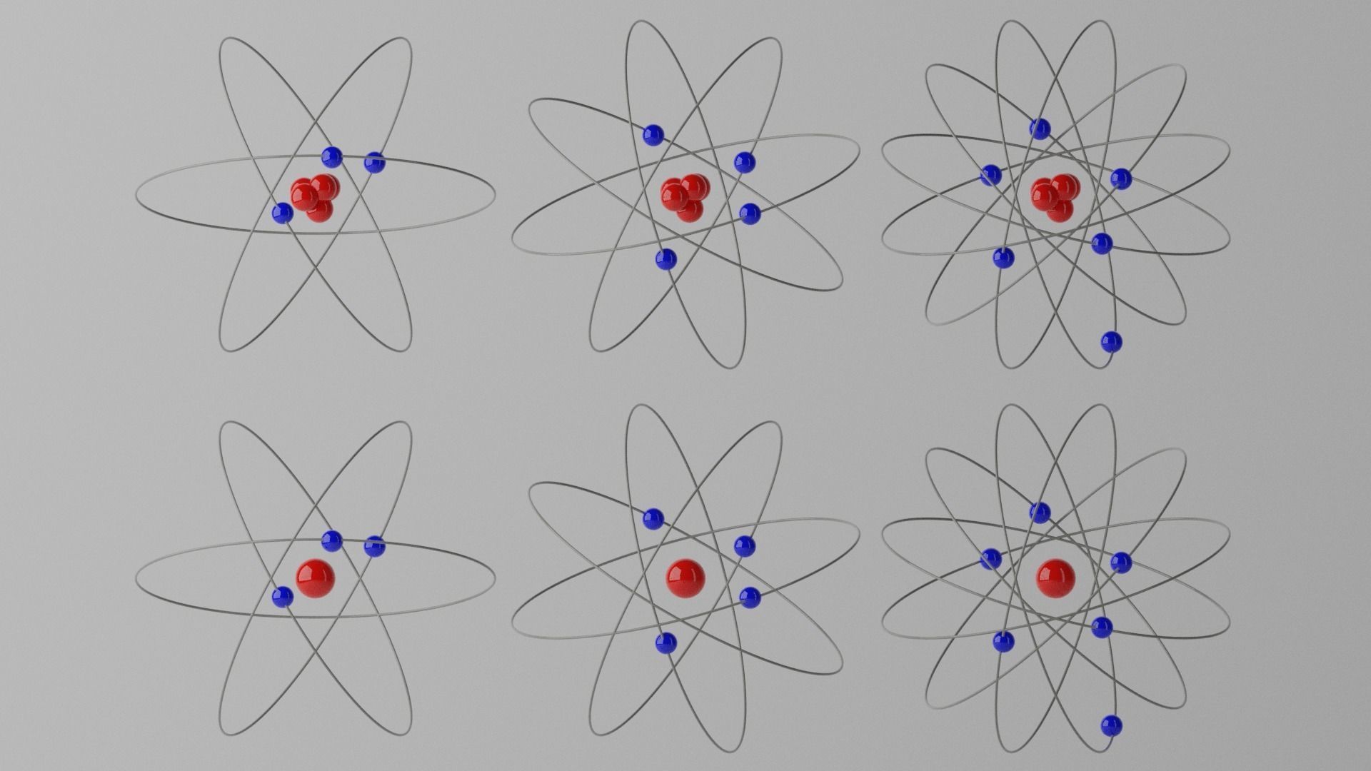 Cartoon Atom four atoms with circles Low-poly 3D model_11