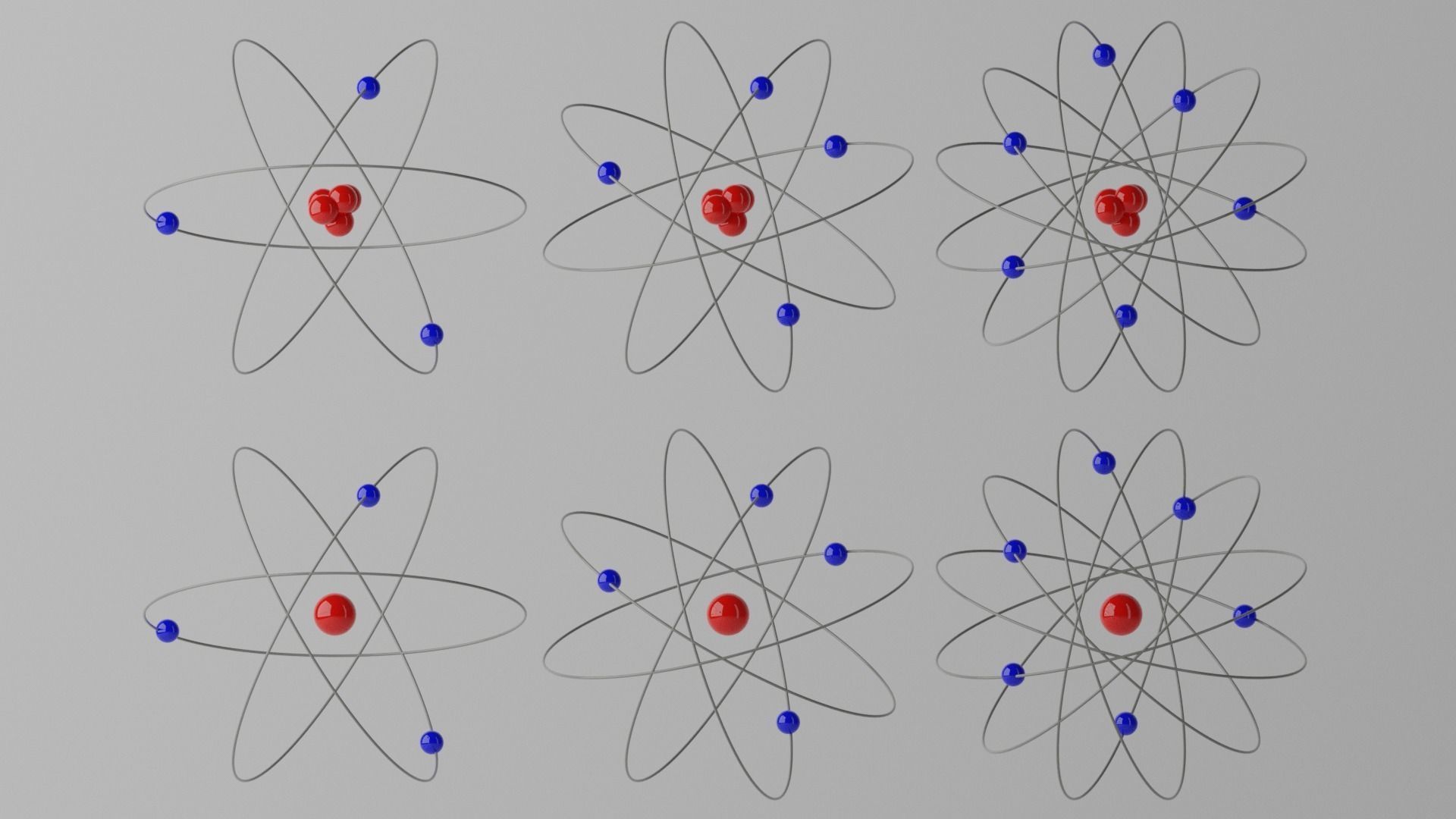Cartoon Atom four atoms with circles Low-poly 3D model_7