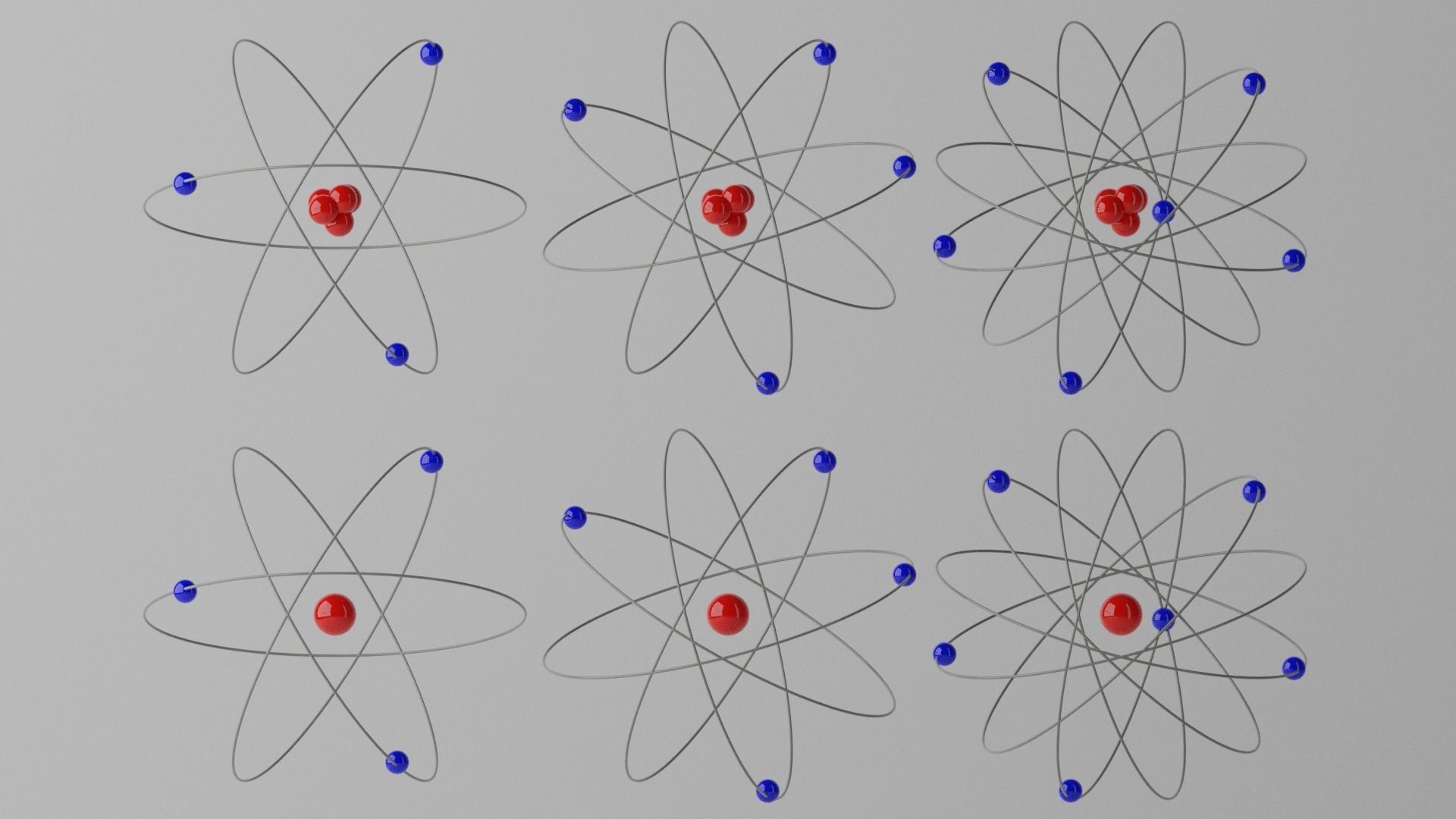 Cartoon Atom four atoms with circles Low-poly 3D model_9
