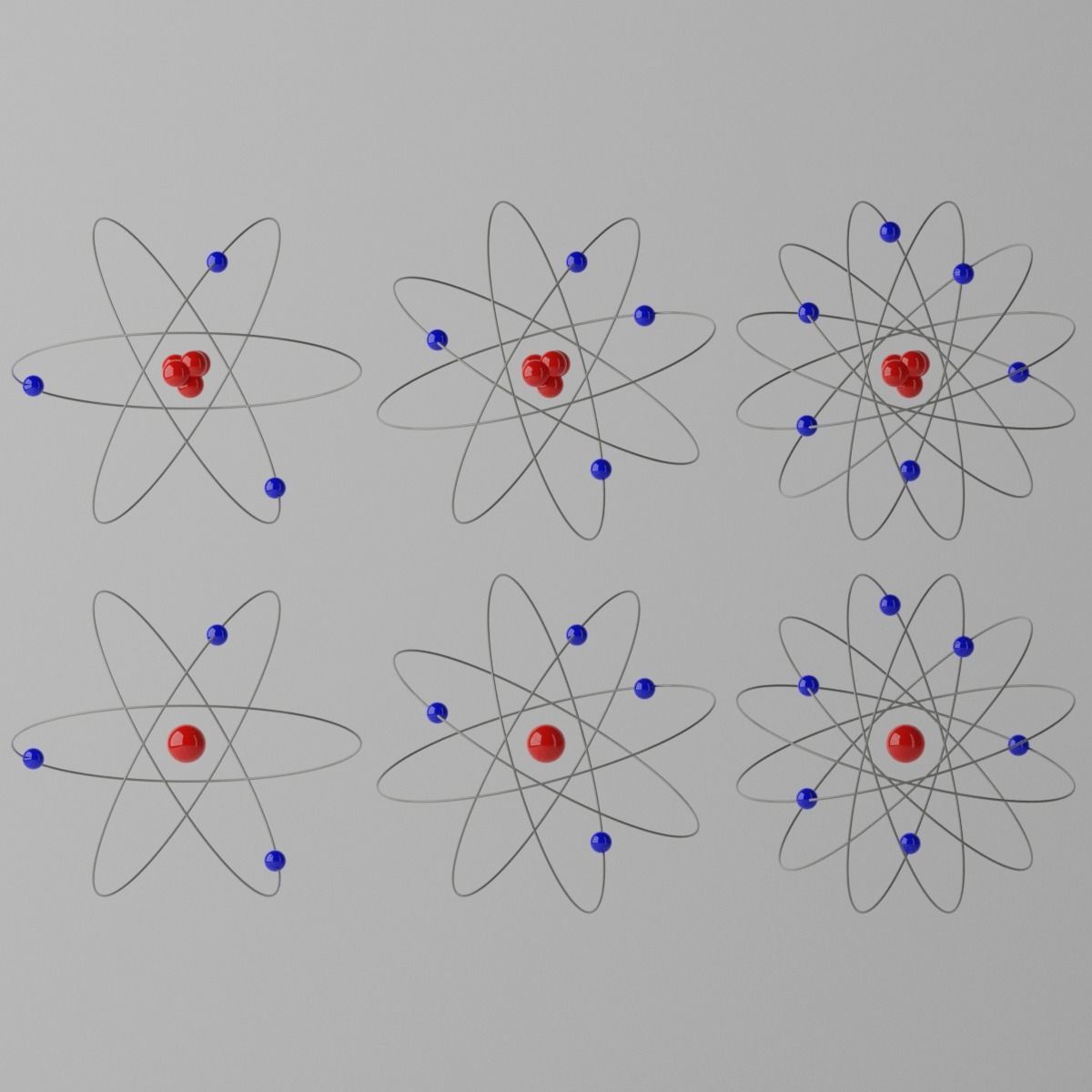 Cartoon Atom four atoms with circles Low-poly 3D model_20