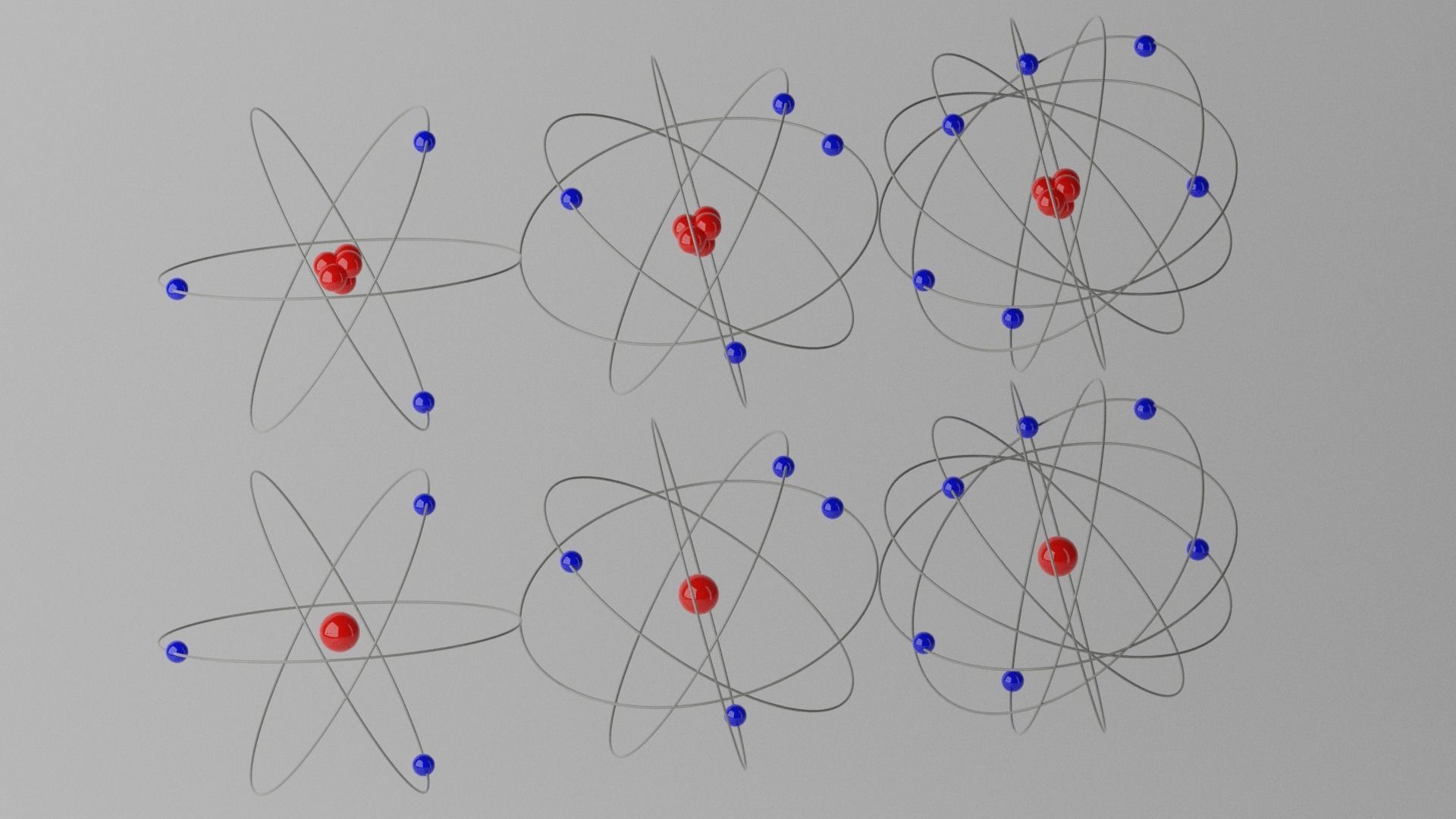 Cartoon Atom four atoms with circles Low-poly 3D model_2