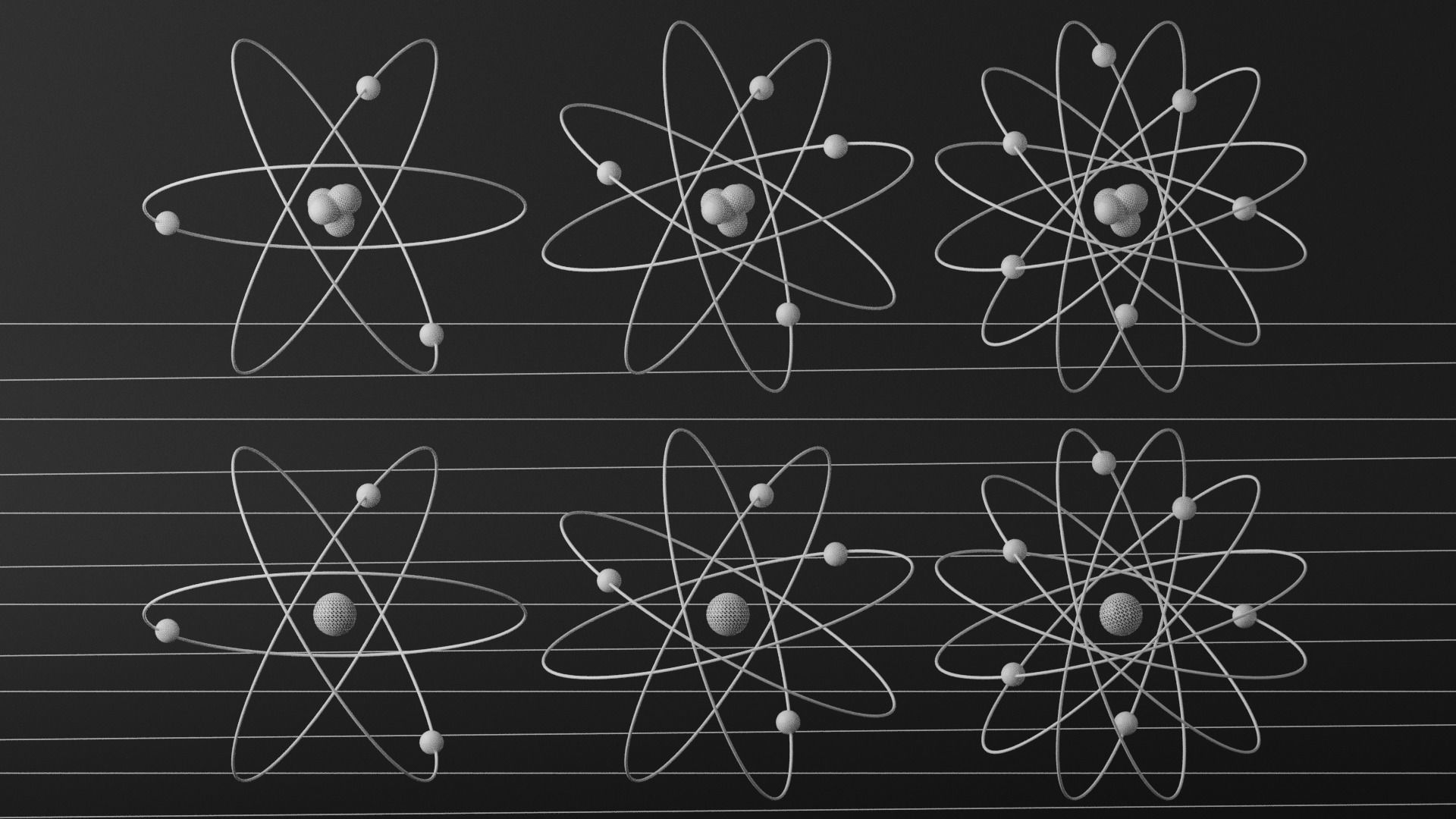 Cartoon Atom four atoms with circles Low-poly 3D model_5