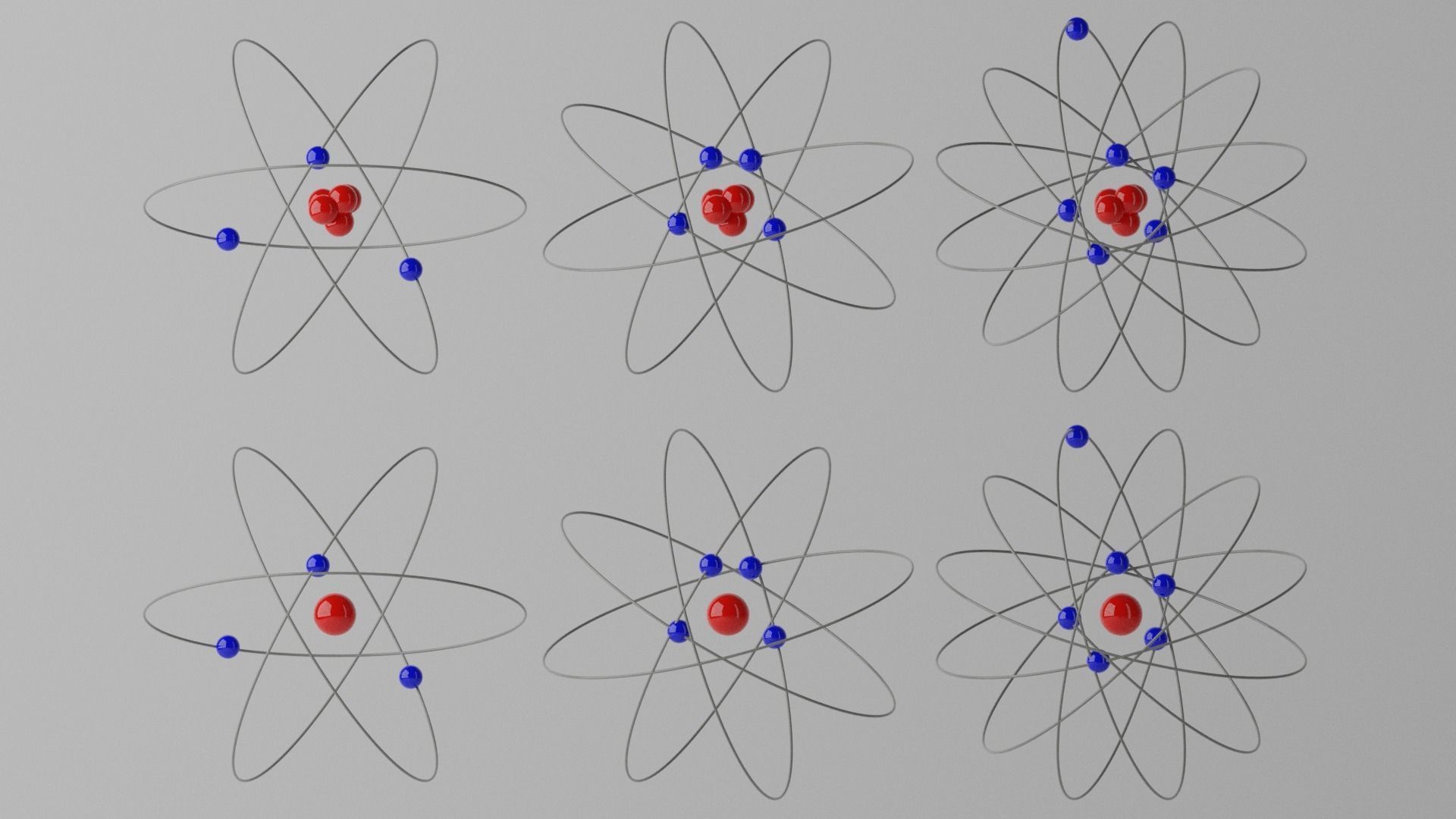 Cartoon Atom four atoms with circles Low-poly 3D model_18