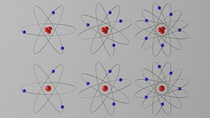 Cartoon Atom four atoms with circles Low-poly 3D model