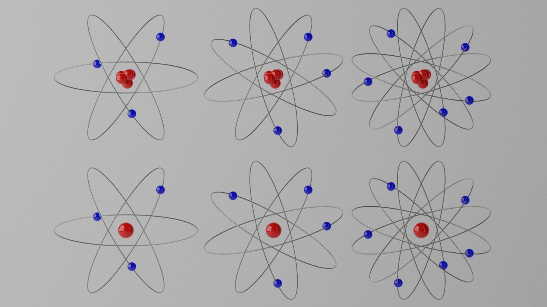 Cartoon Atom four atoms with circles Low-poly 3D model_10
