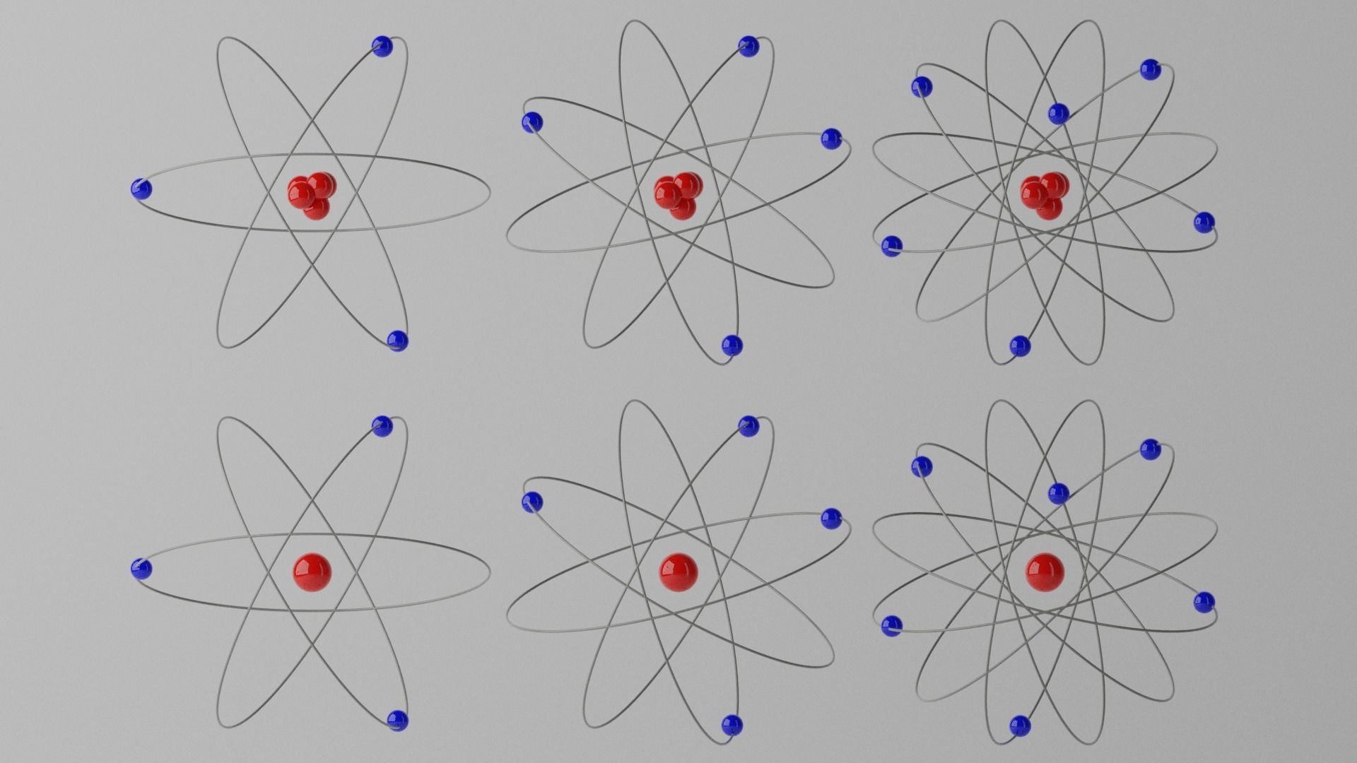 Cartoon Atom four atoms with circles Low-poly 3D model_8