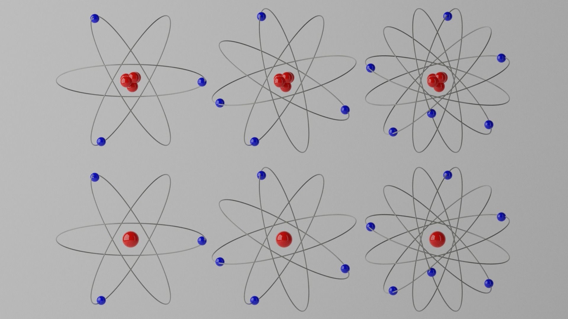 Cartoon Atom four atoms with circles Low-poly 3D model_14