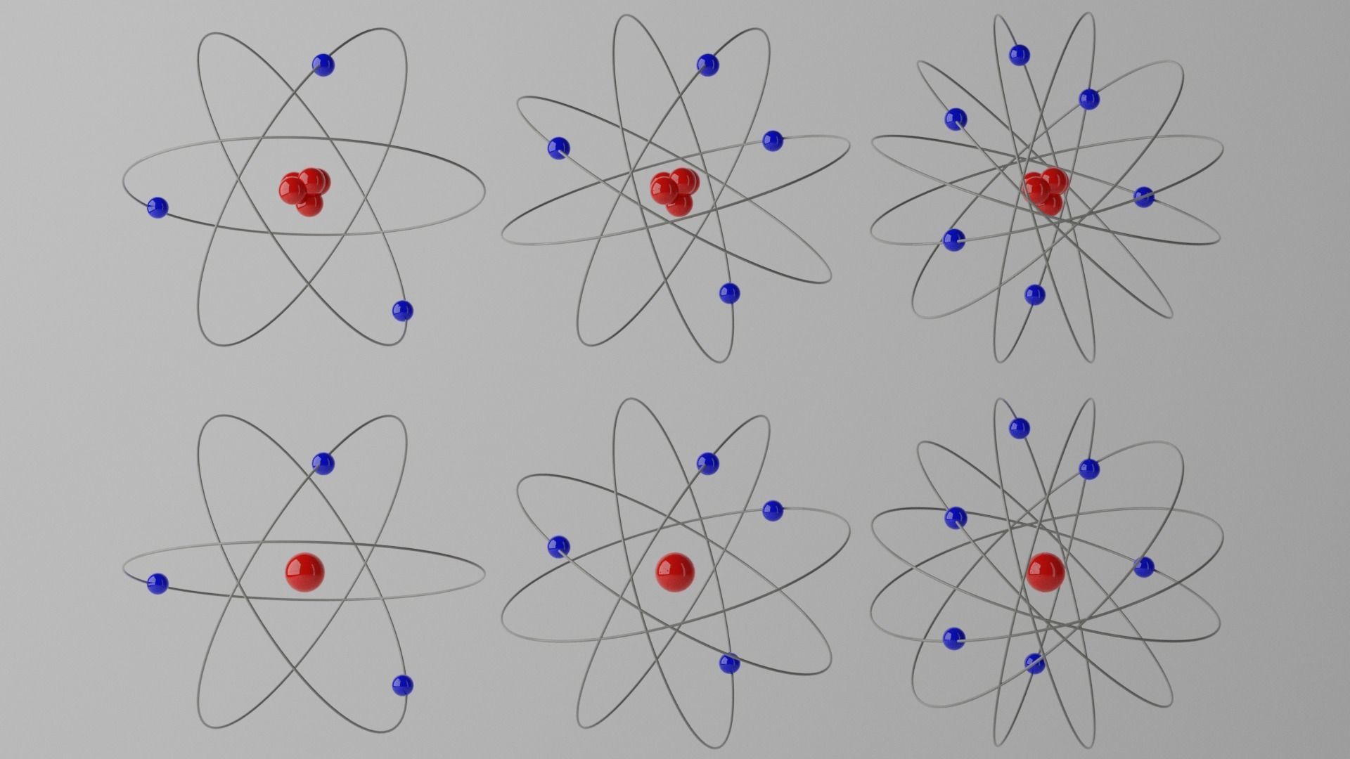 Cartoon Atom four atoms with circles Low-poly 3D model_4