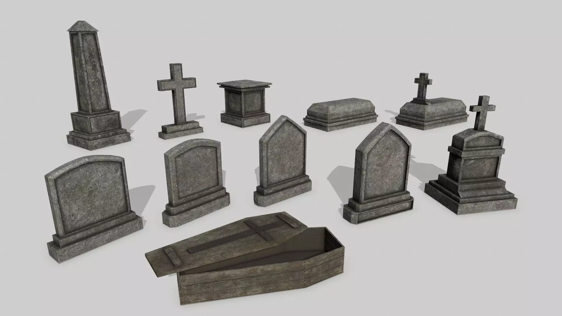 Tomb Stone Set Low-poly 3D model_0