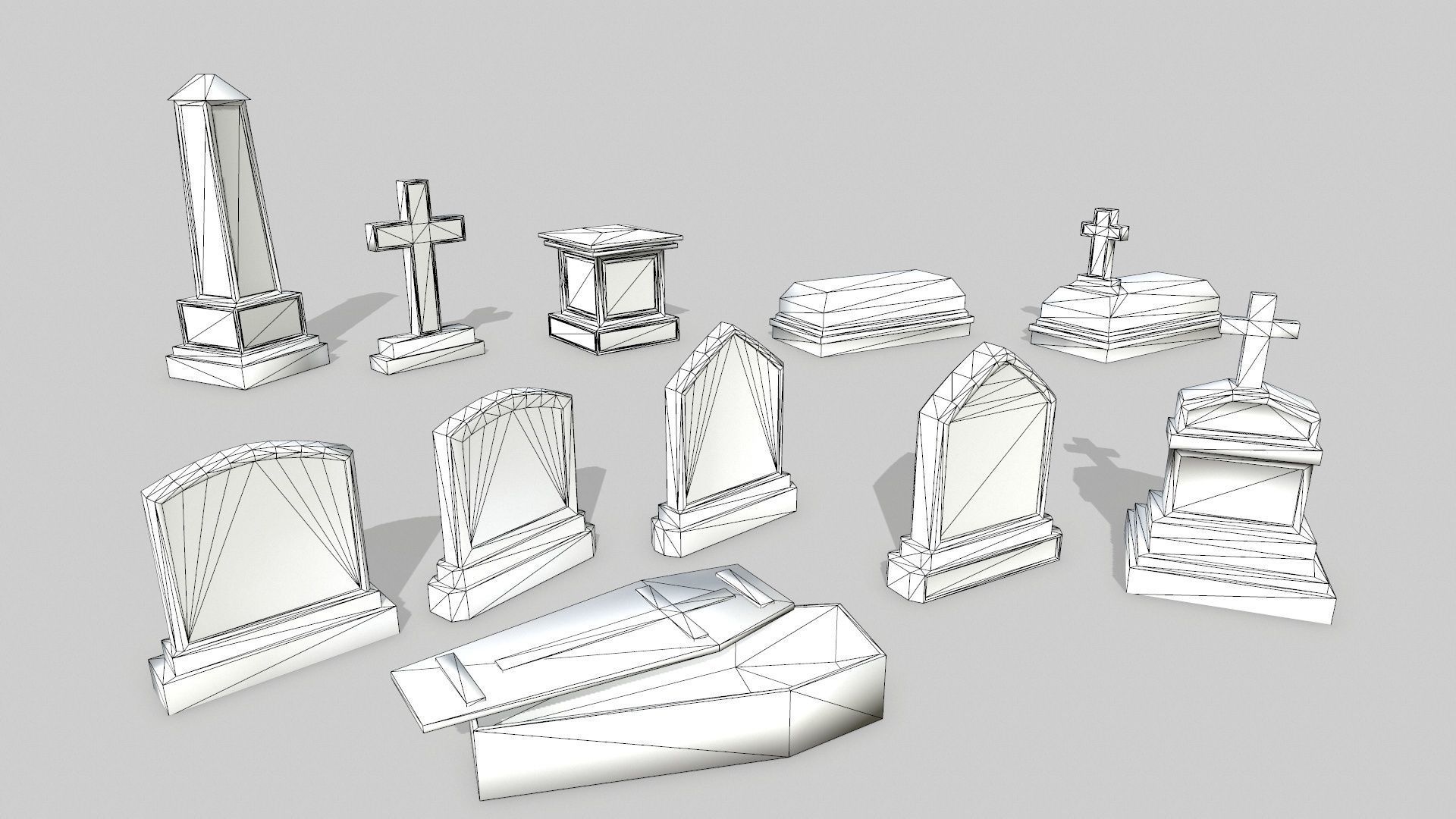 Tomb Stone Set Low-poly 3D model_33