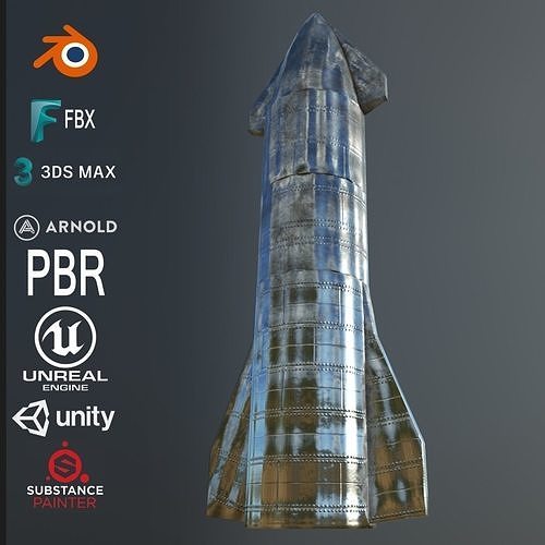 Space X Starship Metal Shiny Rocket Free low-poly 3D model