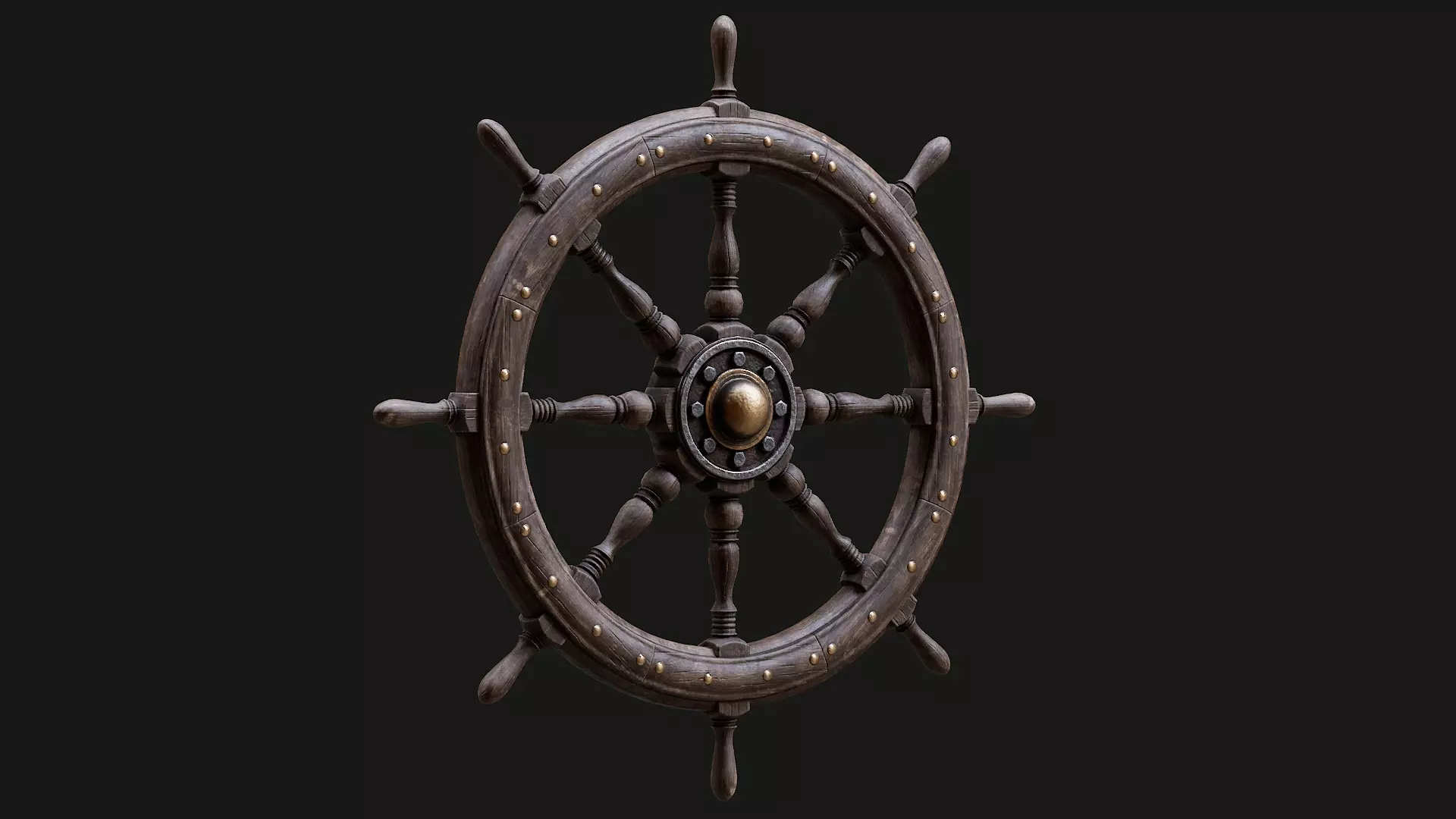 Low Poly PBR Ship Wheel Low-poly 3D model_0