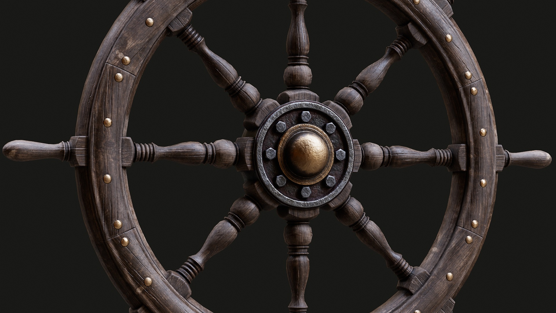 Low Poly PBR Ship Wheel Low-poly 3D model_7