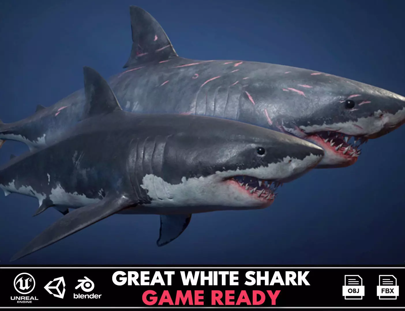 Great White Shark - Game Ready Low-poly 3D model_0