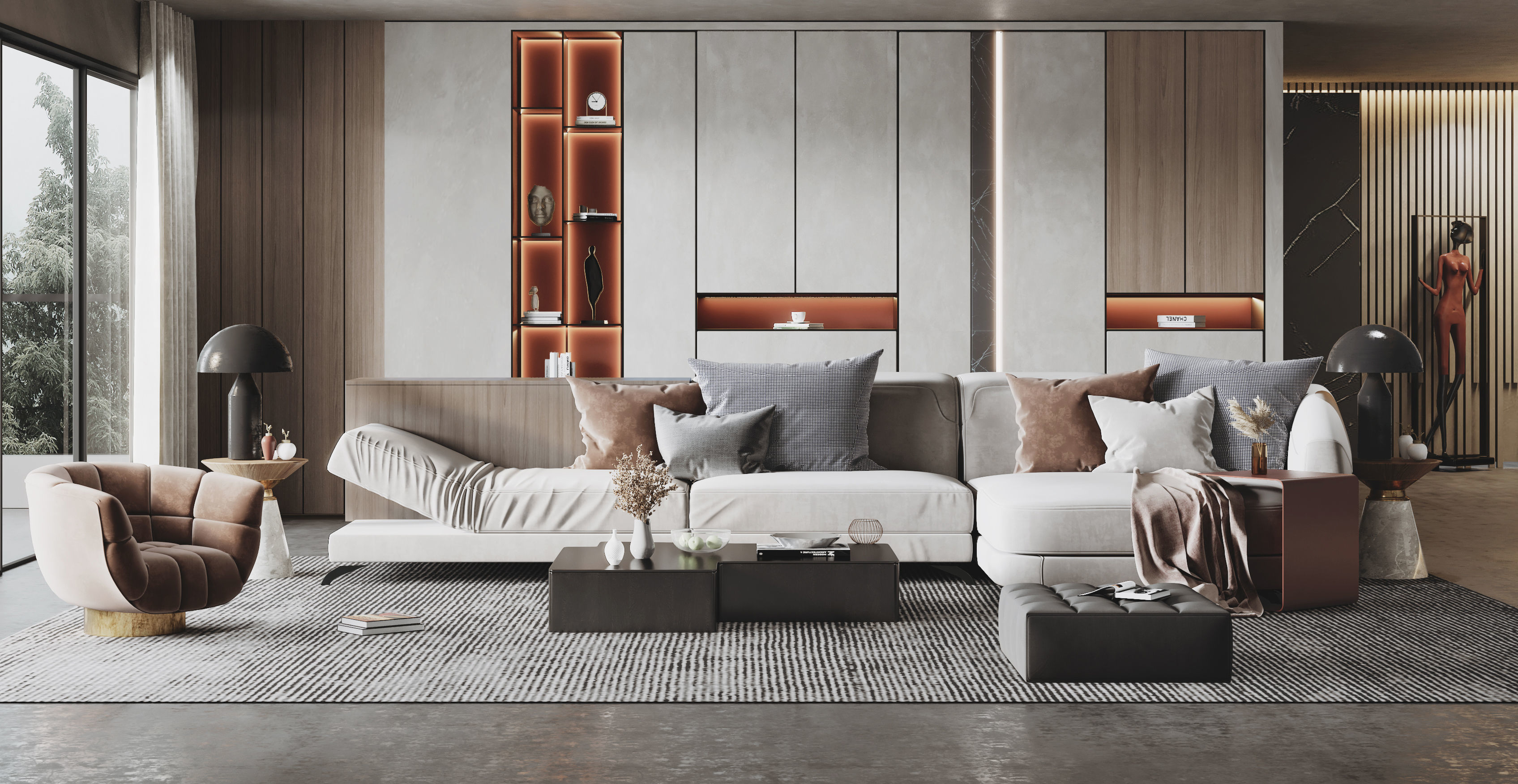 Modern light luxury living room 3D model_1