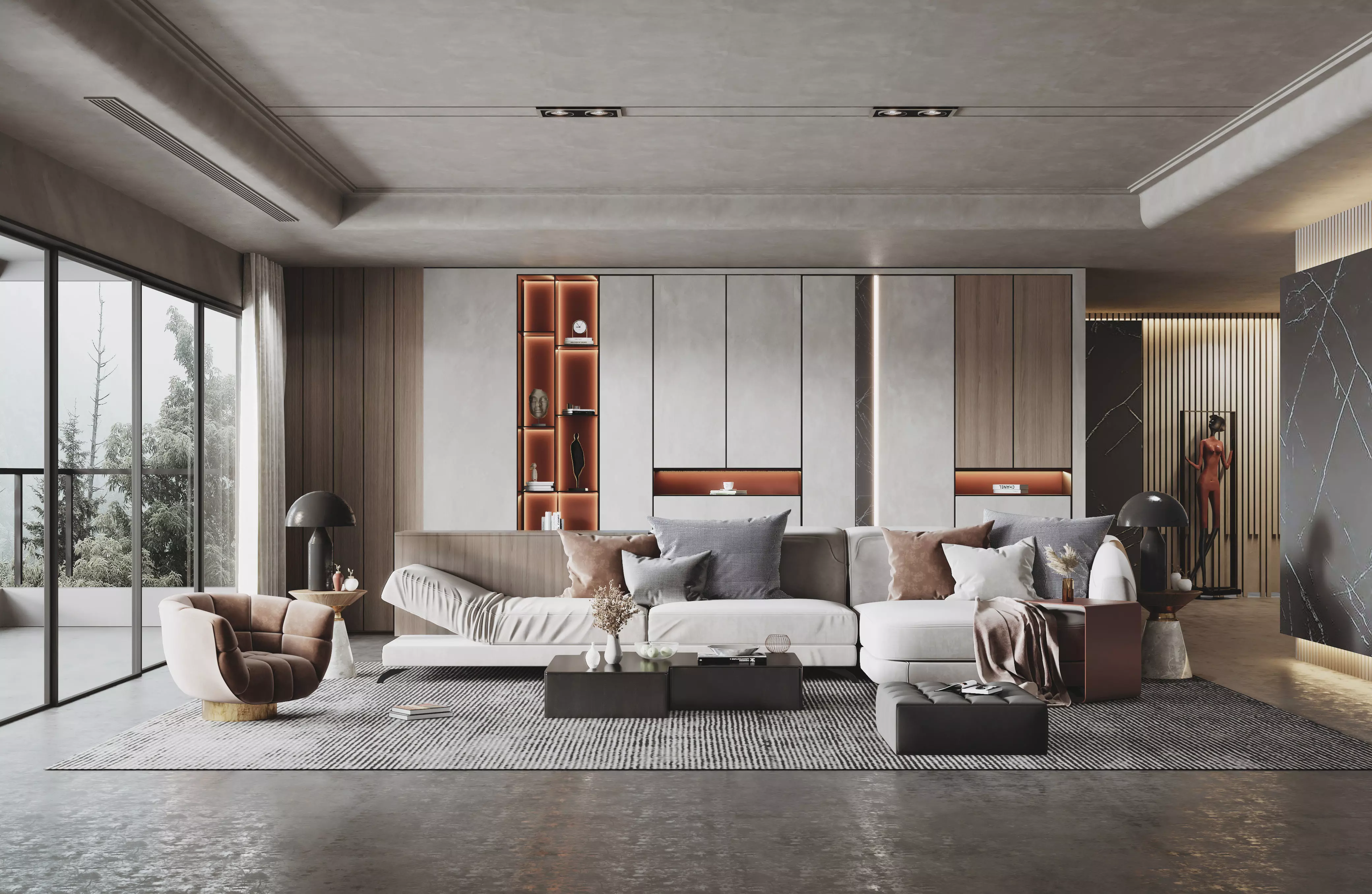 Modern light luxury living room 3D model_0