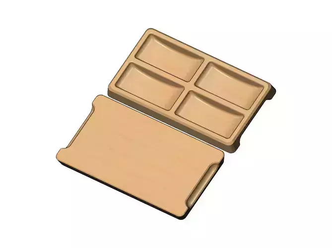 Rectangular 4 slots serving tray relief 3D print model
