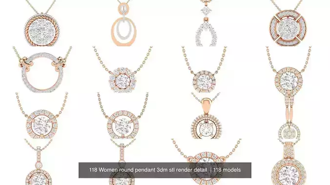 118 Women round pendant 3dm stl render detail  3D Model Collection