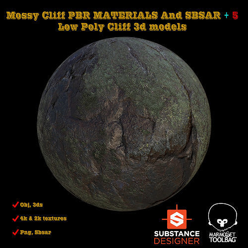 MOSSY CLIFF PBR MATERIALS PLUS 5 LOWPOLY CLIFF 3D MODELS Texture Texture