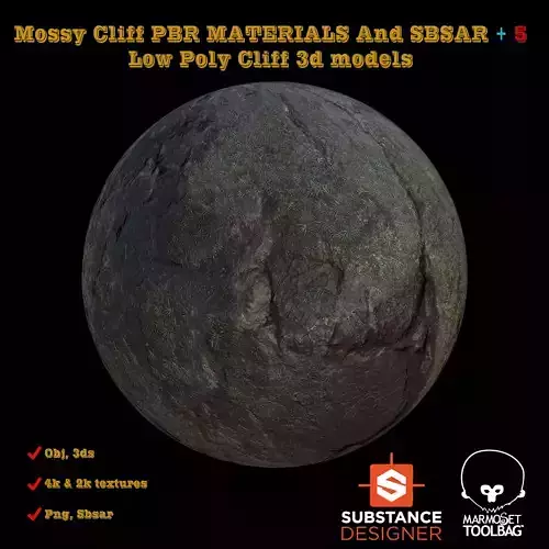 MOSSY CLIFF PBR MATERIALS PLUS 5 LOWPOLY CLIFF 3D MODELS Texture