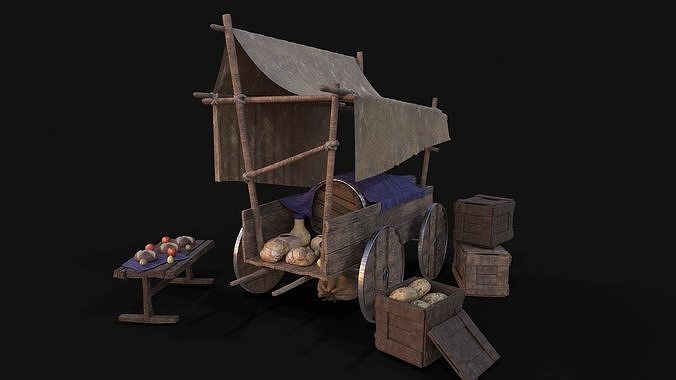 Medieval Stall Low-poly 3D model 3