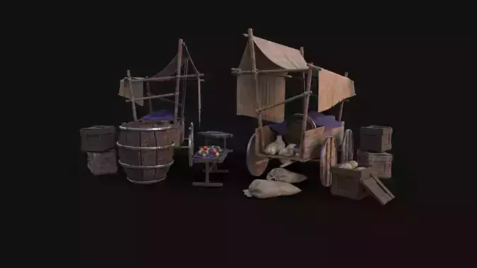 Medieval Stall Low-poly 3D model