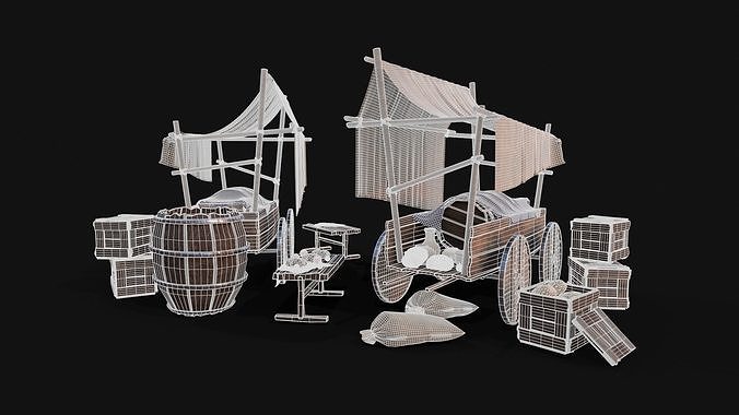 Medieval Stall Low-poly 3D model 2