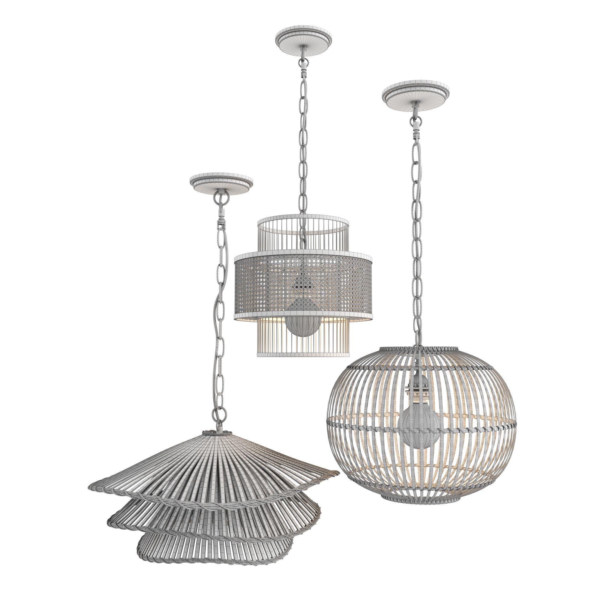 Bamboo rattan lantern set 2 3D model_1