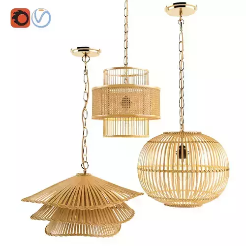 Bamboo rattan lantern set 2