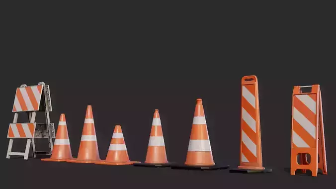 Traffic Cones 3D model Pack Low-poly 3D model