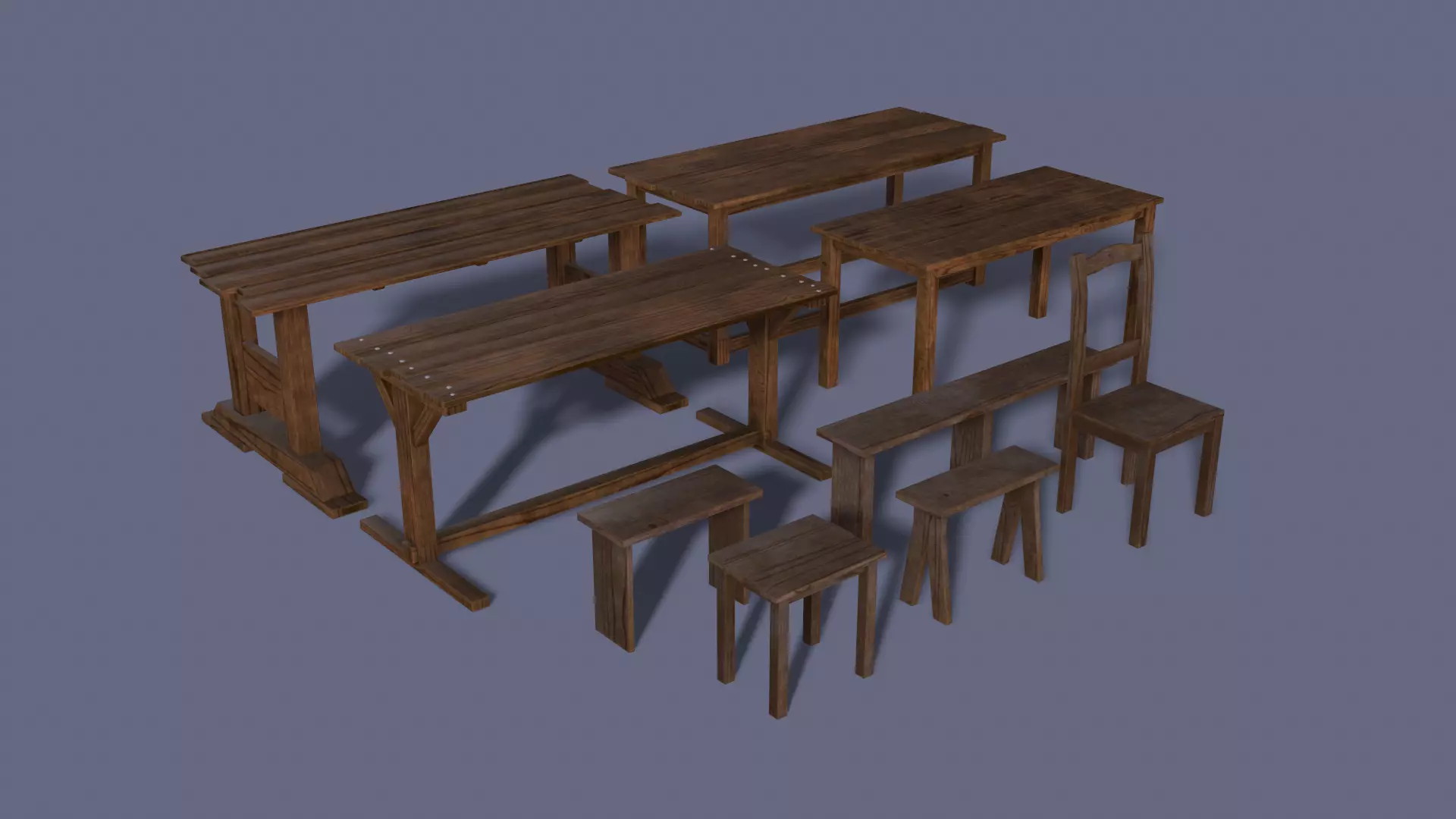 Medieval Furniture Low-poly 3D model_0