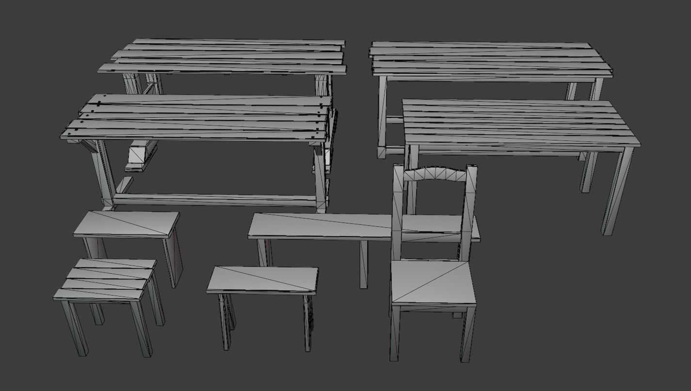 Medieval Furniture Low-poly 3D model_7