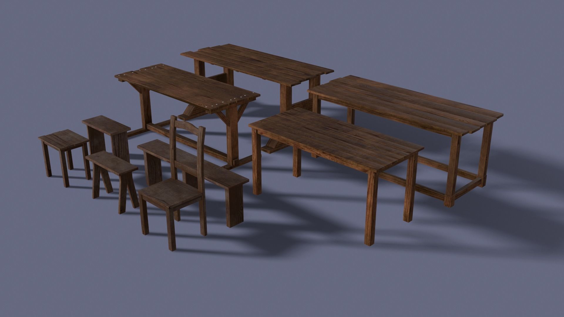 Medieval Furniture Low-poly 3D model_1