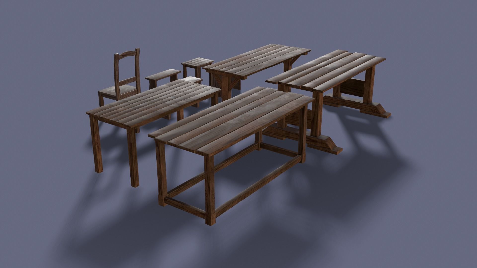 Medieval Furniture Low-poly 3D model_2