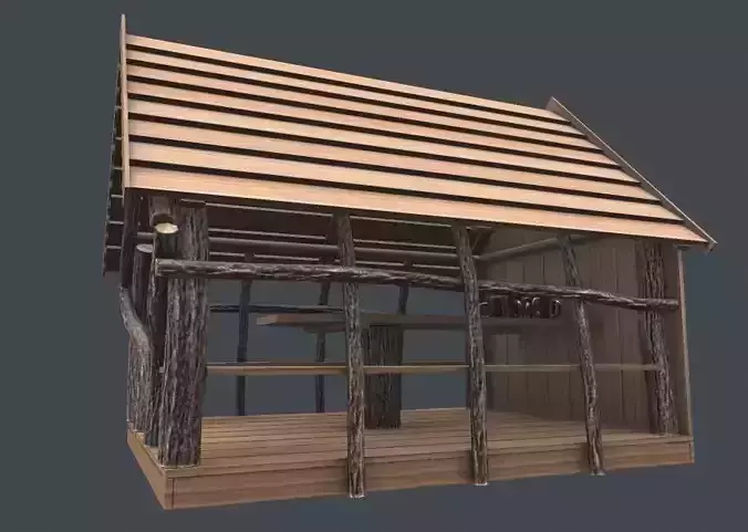 Gazebo wooden house with roof Low-poly 3D model