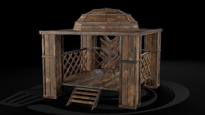 AAA Medieval Wooden Throne 01 R Low-poly 3D model