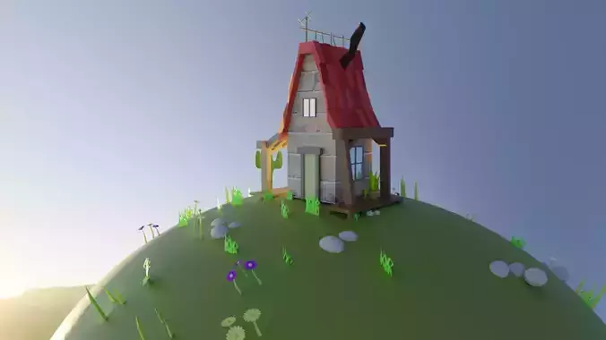 Low Poly House on hill