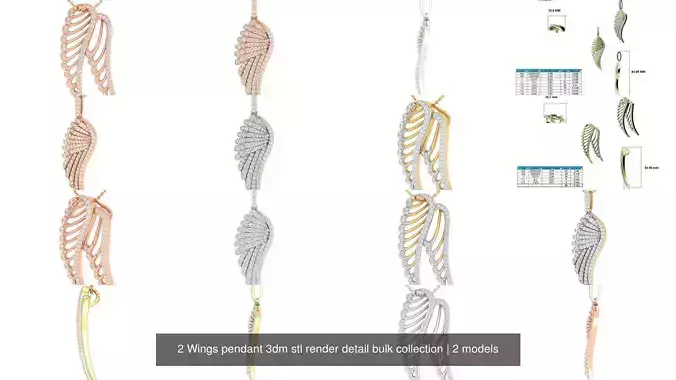 2 Wings pendant 3dm stl render detail bulk collection 