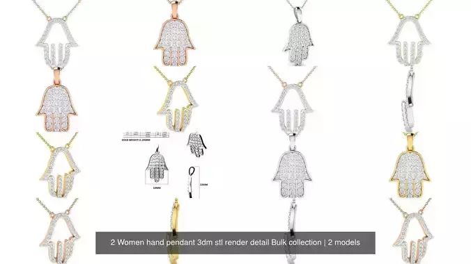 2 Women hand pendant 3dm stl render detail Bulk collection 
