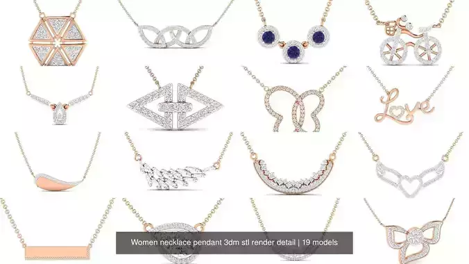 19 Women necklace pendant 3dm stl render detail 3D Model Collection