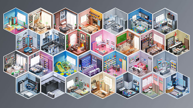 Interior 4 Low-poly 3D model 2
