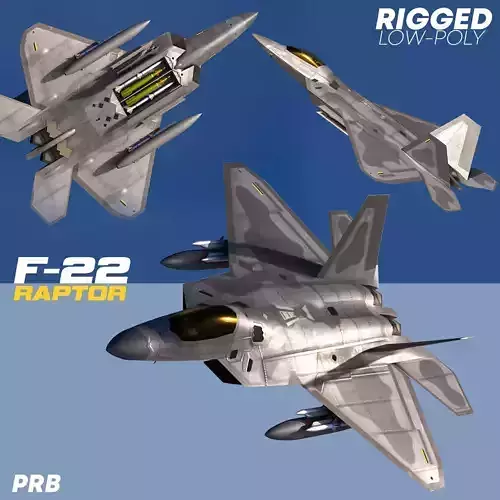 F-22A Raptor Rigged Low-poly 3D model