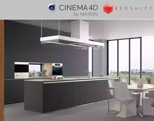 Redshift - C4D Scene files - Modern Kitchen Scene 3D model 3D model